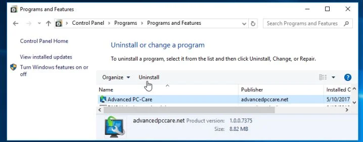 Advanced PC-Care Removal