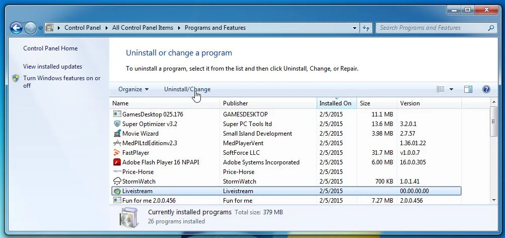 Remove Liveistream from Windows