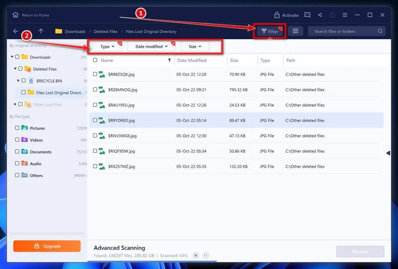 Filter the Files by Type Filter the Files by Type
