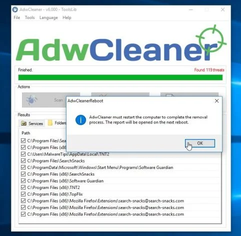AdwCleaner Restart PC