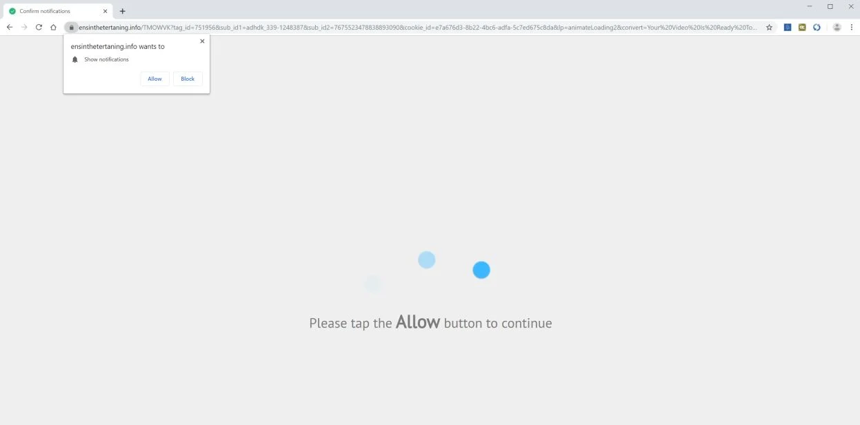 Remove Ensinthetertaning.info pop-up ads (Virus Removal Guide) 1 Image: Chrome browser is redirected to the Ensinthetertaning.info site