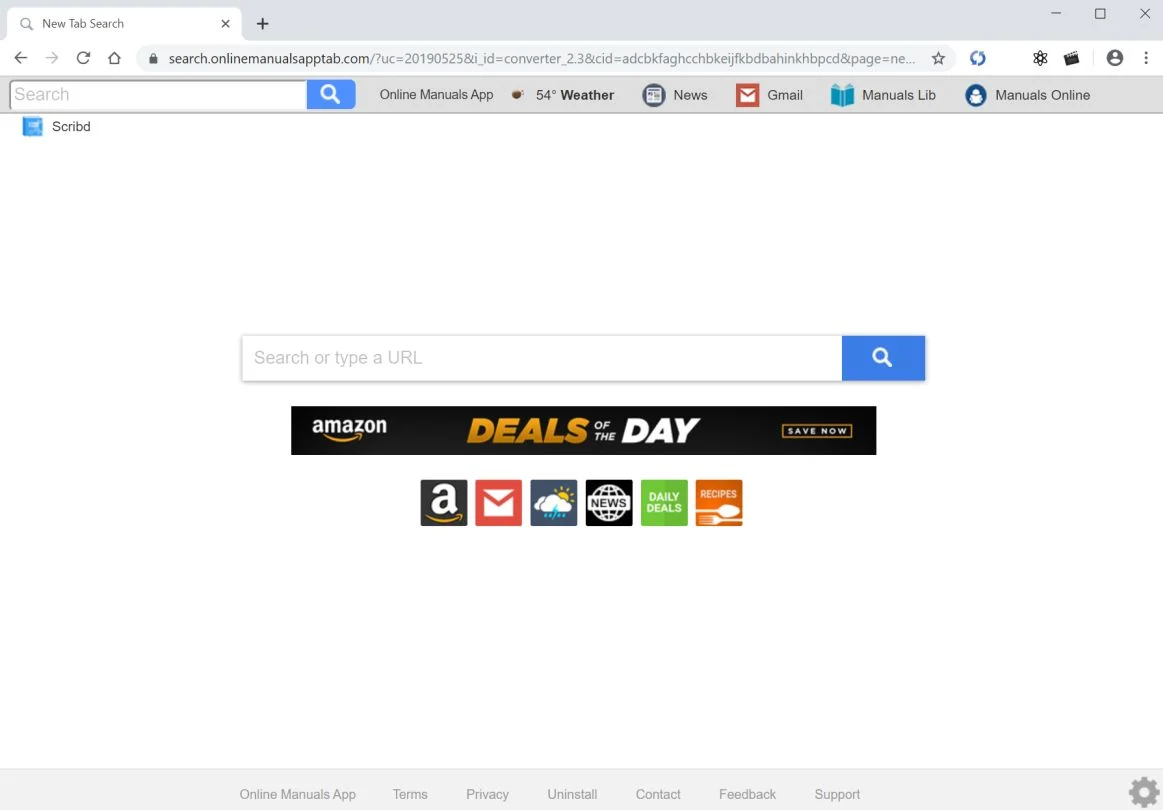 Image: Chrome browser is redirected to Onlinemanualsapptab.com