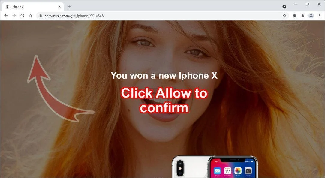 Image: Chrome browser is redirected to Convmusic.com
