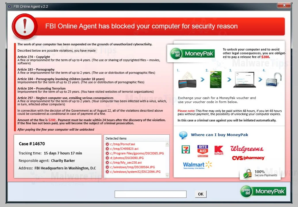 FBI Online Agent MoneyPak virus
