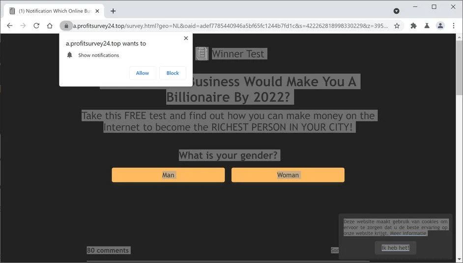 Remove Profitsurvey24.top pop-up ads (Virus Removal Guide) 1 Image: Chrome browser is redirected to Profitsurvey24.top