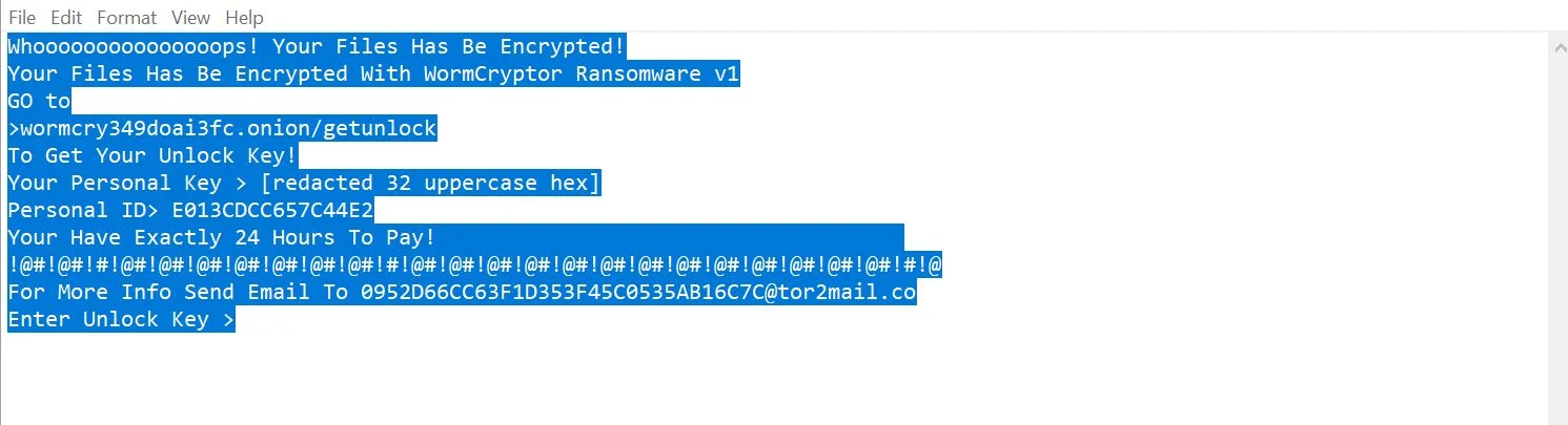 WORMCRYPT0R Ransomware Virus