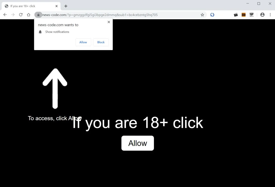 Image: Chrome browser is redirected to News-code.com