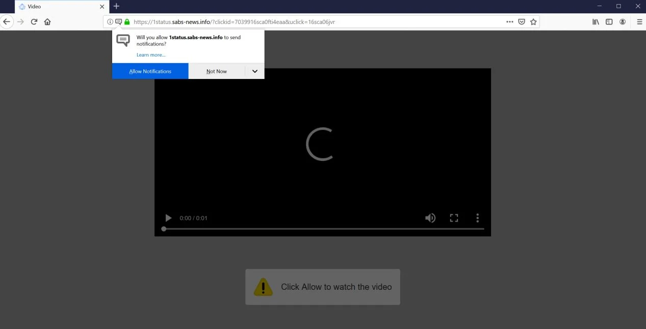 Image: Chrome browser is redirected to 1status.sabs-news.info