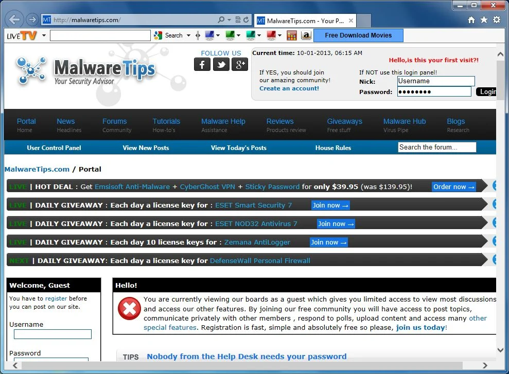 [Image: Live TV toolbar virus]