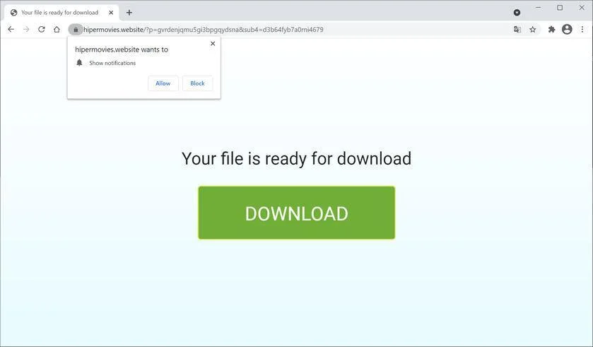 Image: Chrome browser is redirected to Hipermovies.website