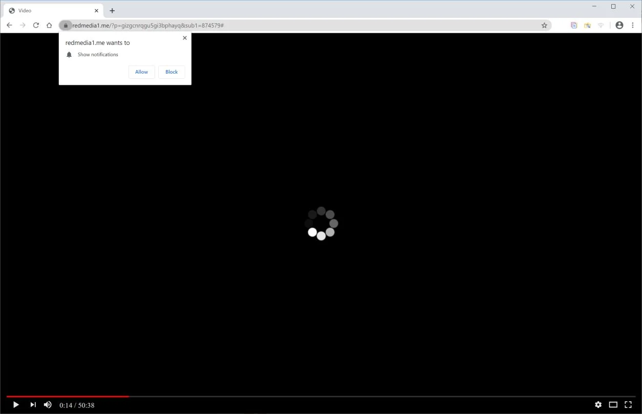 Image: Chrome browser is redirected to Redmedia1.me