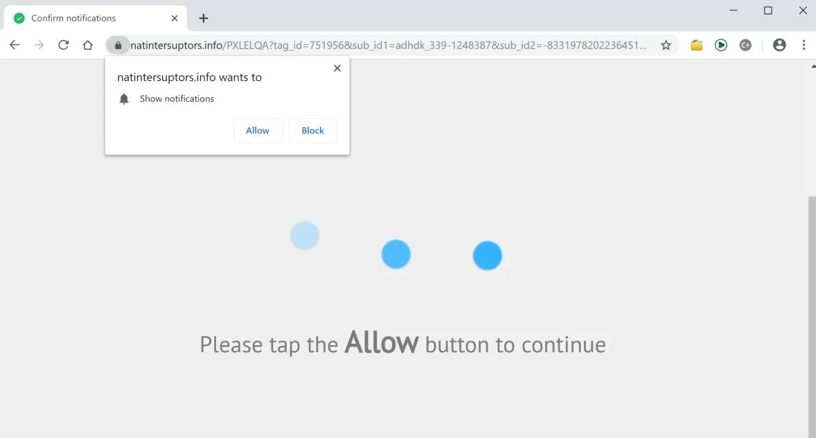 Image: Chrome browser is redirected to the Natintersuptors.info site