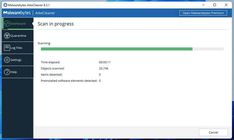 AdwCleaner scanning for adware and other malware