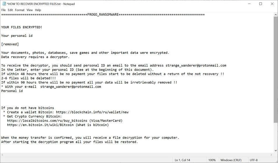 How to remove FROGO ransomware (Virus Removal Guide) 1 Image: Frogo ransom note
