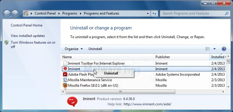[Image: Uninstall Iminent Toolbar]