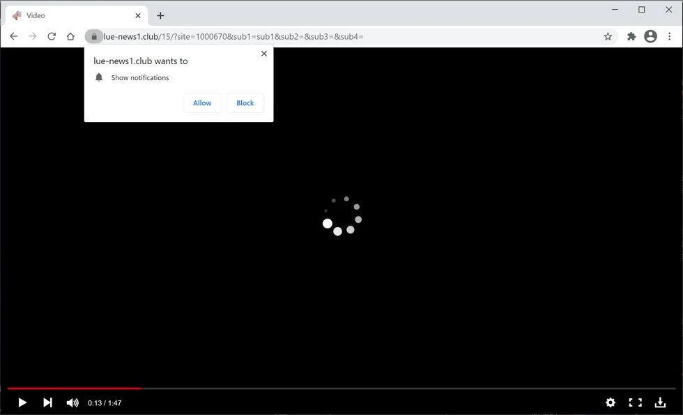 Image: Chrome browser is redirected to Lue-news1.club