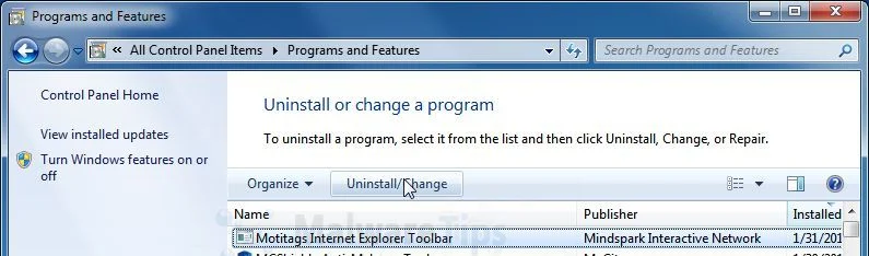 [Image: Uninstall Motitags Toolbar from Windows]