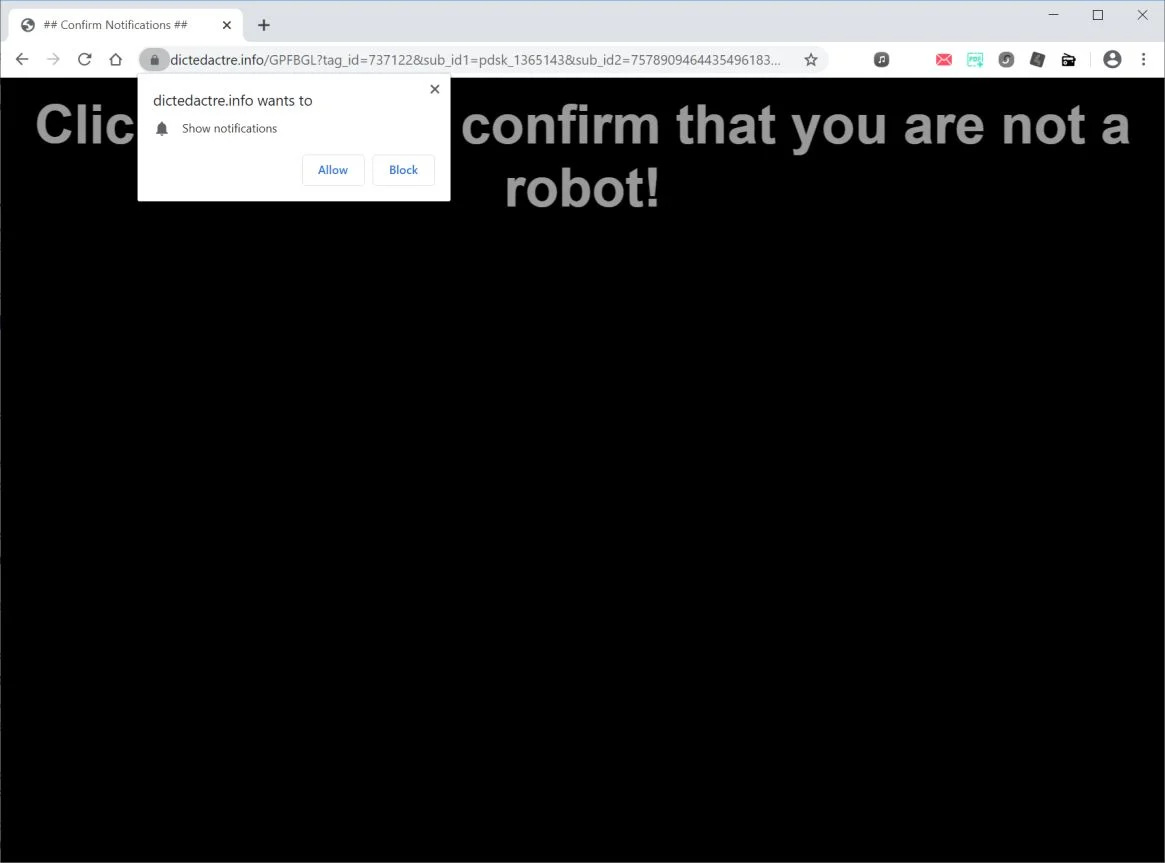 How to remove Dictedactre.info pop-up ads (Virus Removal Guide) 1 Image: Chrome browser is redirected to Dictedactre.info
