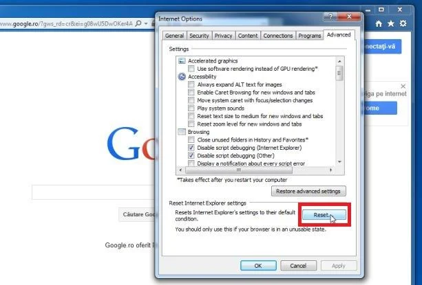 In the Advanced tab click on the Reset button In the Advanced tab click on the Reset button - Help Guide