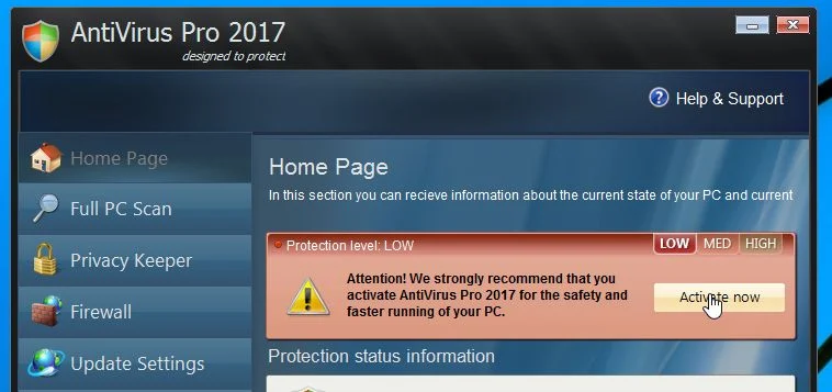 Antivirus Pro 2017 Home Tab Antivirus Pro 2017 Activation