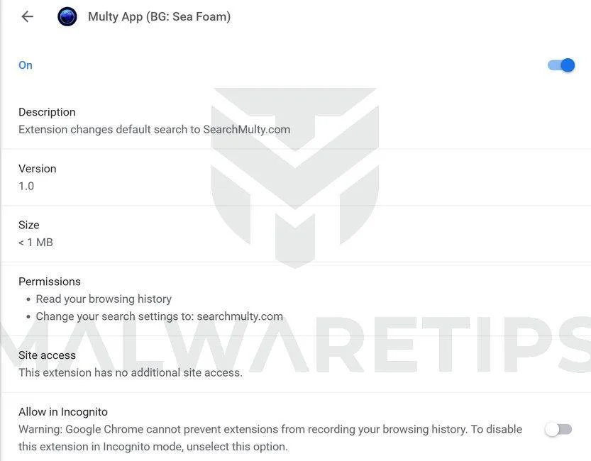 Remove Multy App (BG: Sea Foam) browser extension (Removal Guide) 1 Multy App (BG: Sea Foam)