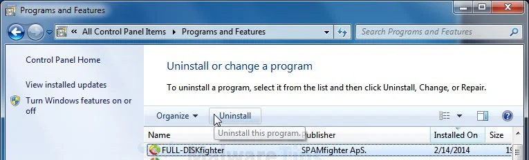 [Image: Uninstall FULL-DISKfighter program from Windows]
