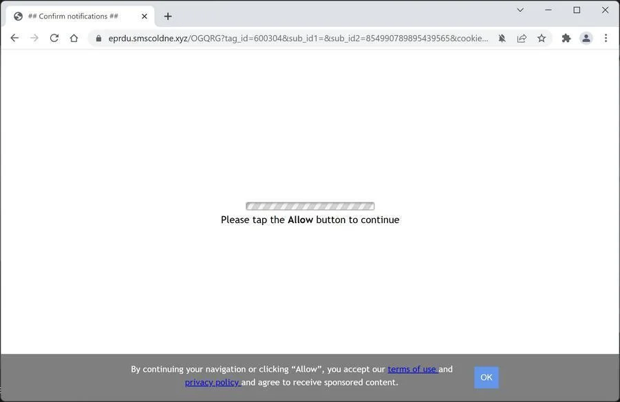 Image: Chrome browser is redirected to Smscoldne.xyz