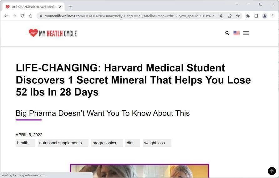Remove Womenlifewellness.com Pop-up Ads (Virus Removal Guide) 1 Image: Chrome browser is redirected to Womenlifewellness.com