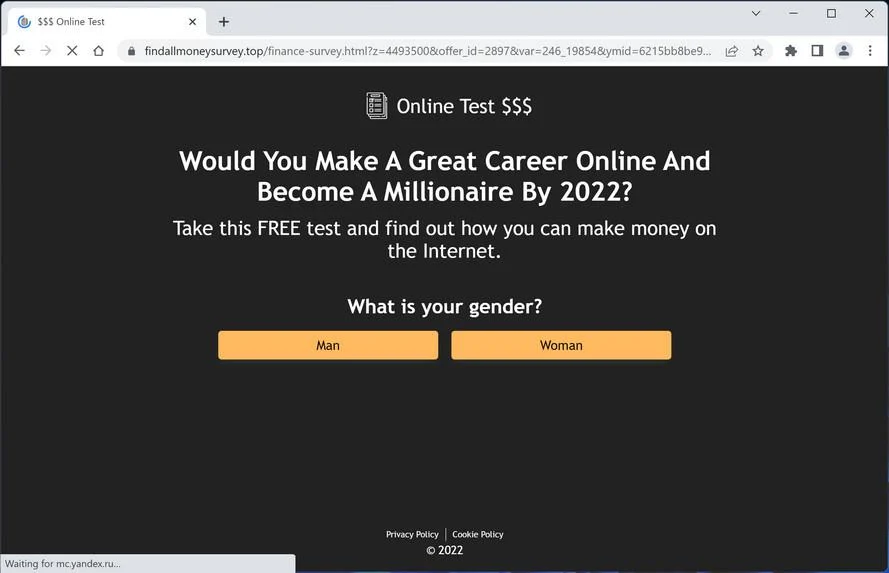 Image: Chrome browser is redirected to Findallmoneysurvey.top