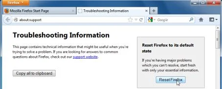 Firefox default settings  to remove GetMPlayer.com pop-up virus