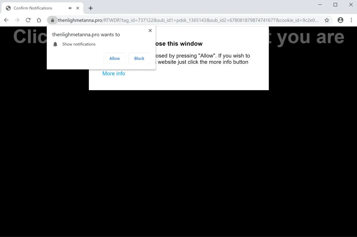 Image: Chrome browser is redirected to Thenlighmetanna.pro