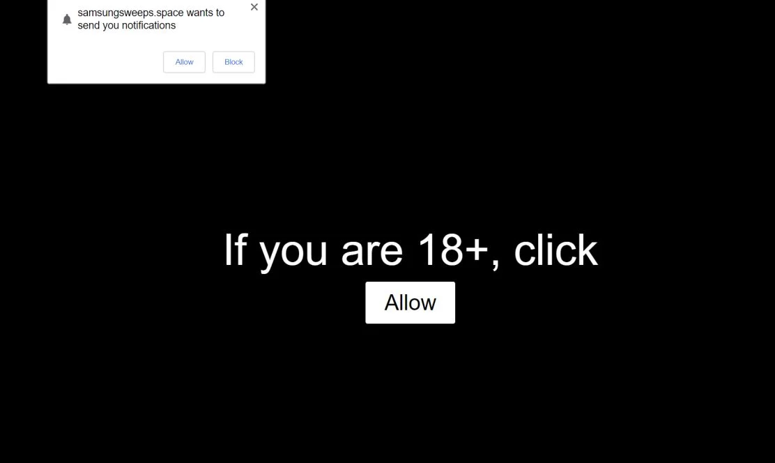 Image: Chrome browser is redirected to Samsungsweeps.space