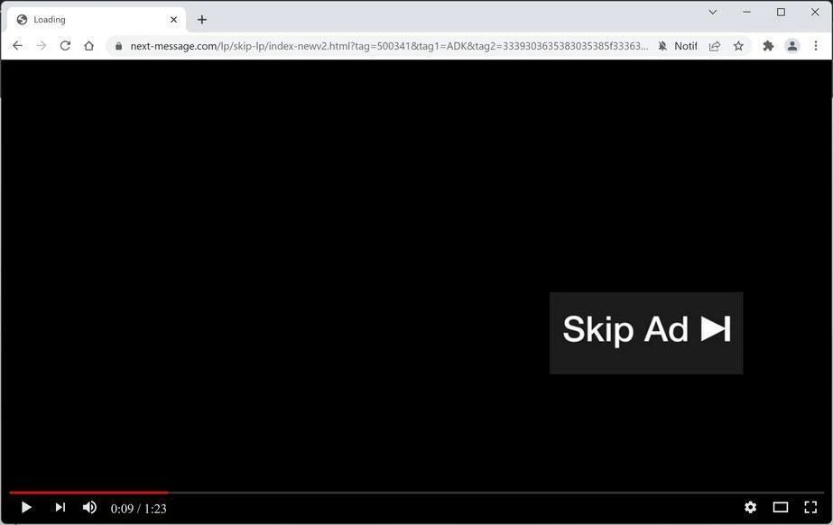 Image: Chrome browser is redirected to Next-message.com