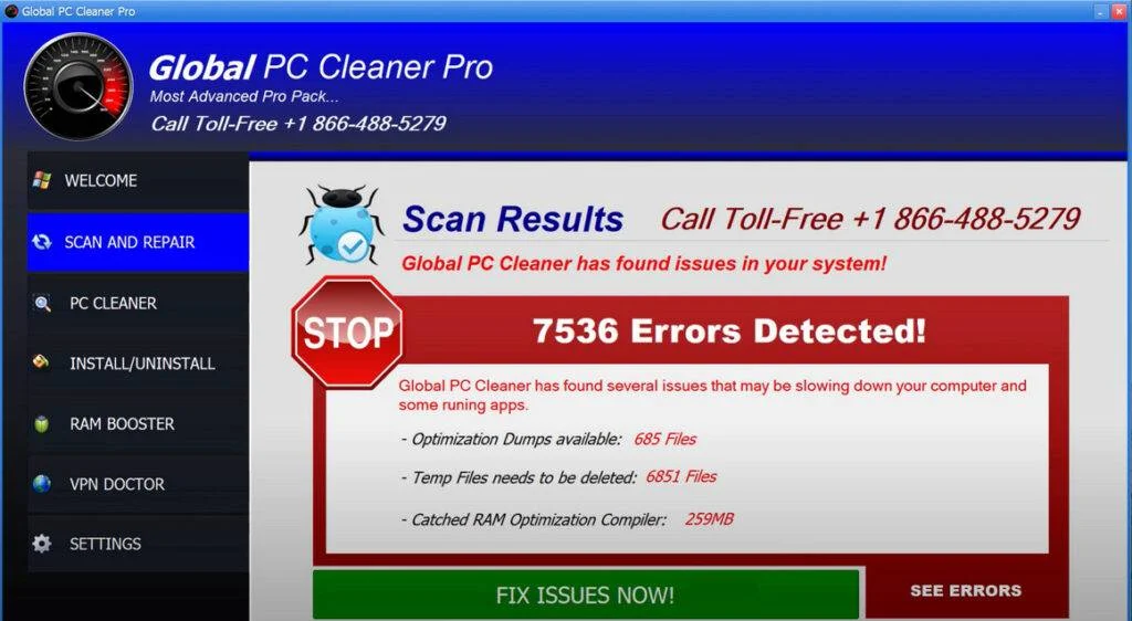 Global PC Cleaner Pro Scam 2