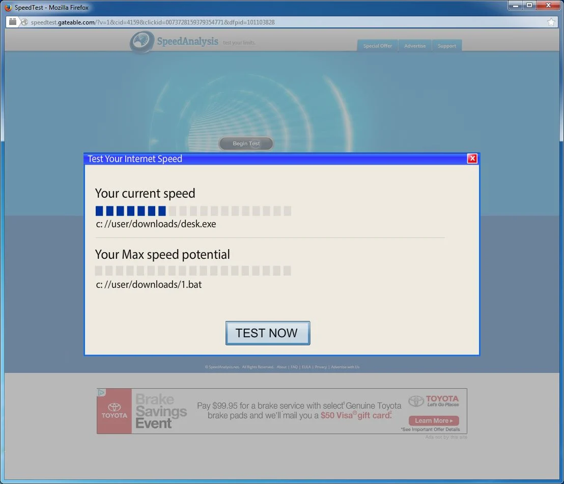 [Image: Speedtest.Gateable.com pop-up virus]