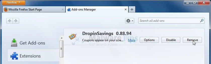 [Image: DropInSavings Firefox extension]