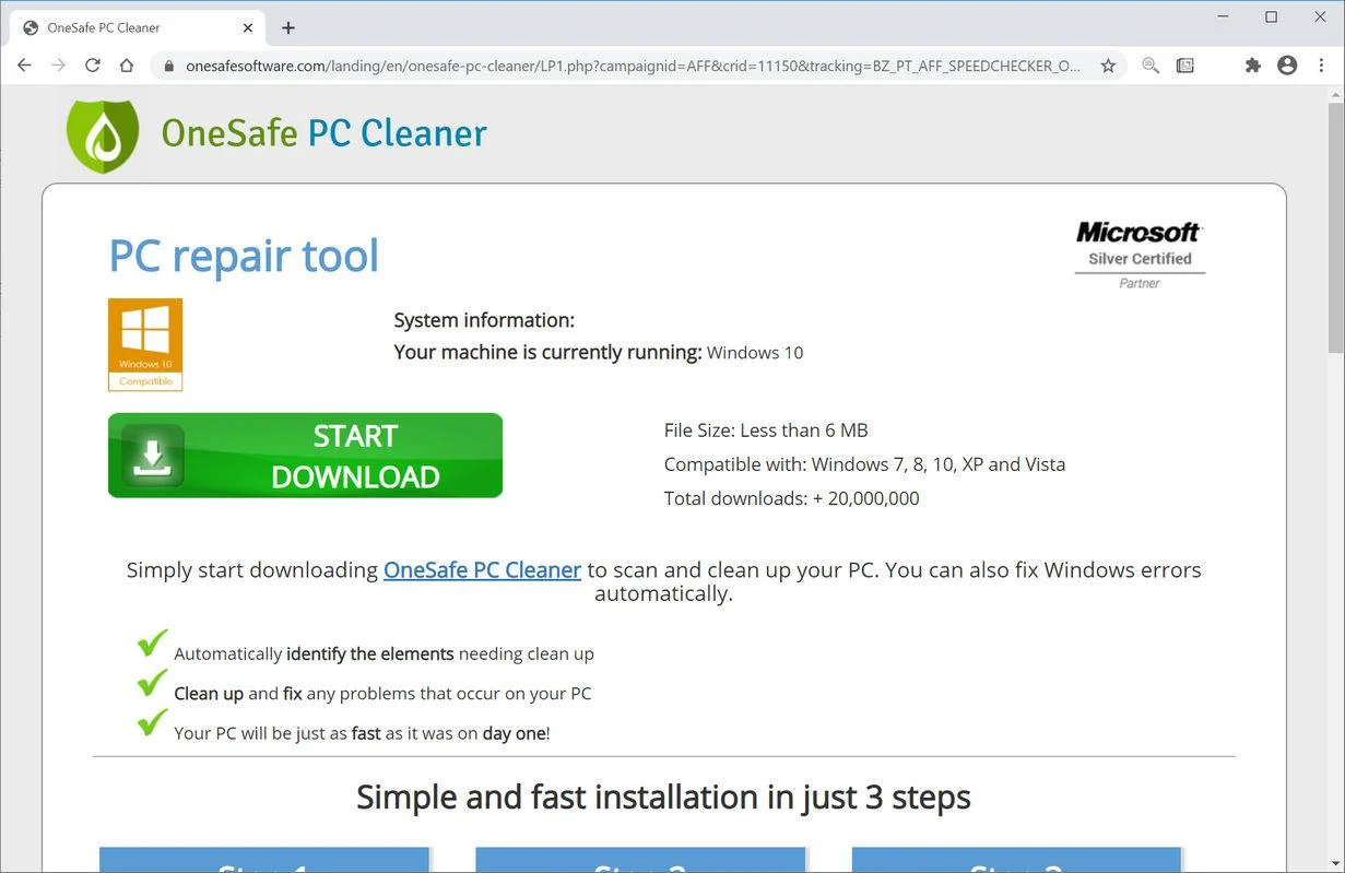 Image: Chrome browser is redirected to Onesafesoftware.com