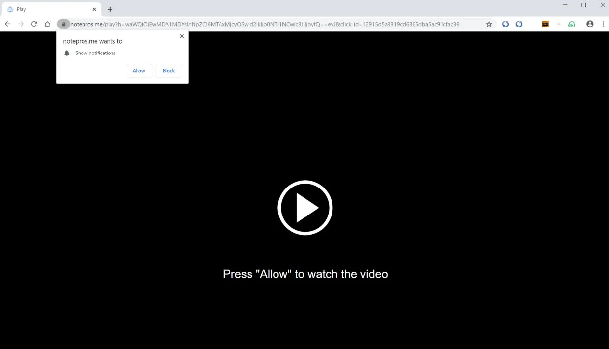 Image: Chrome browser is redirected to Notepros.me