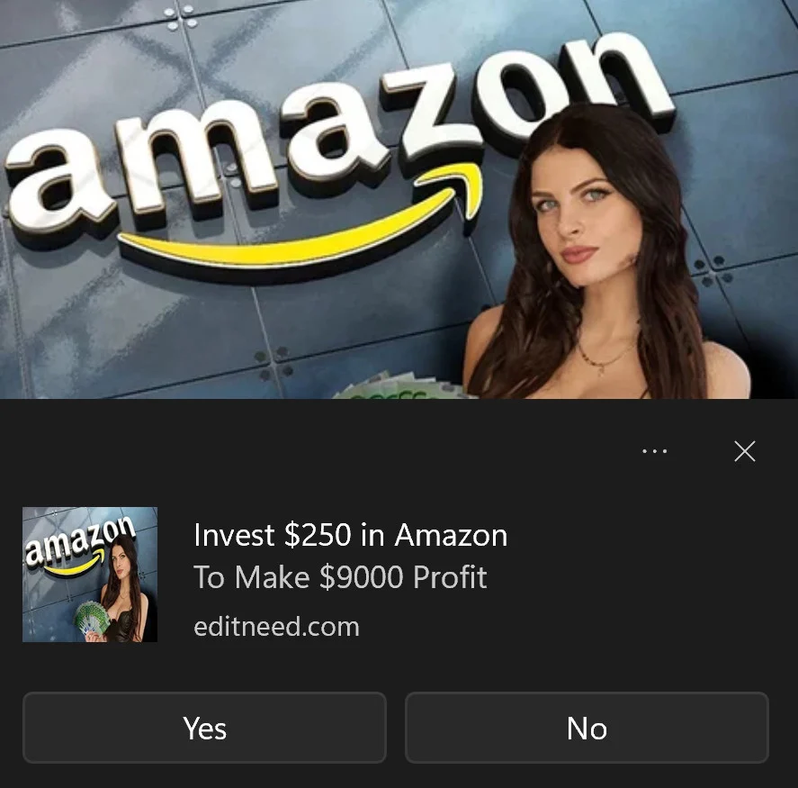 Remove "Invest $250 In Amazon To Make $9000 Profit" Pop-ups 1 Image: Invest $250 in Amazon To Make $9000 Profit Pop-up Ads