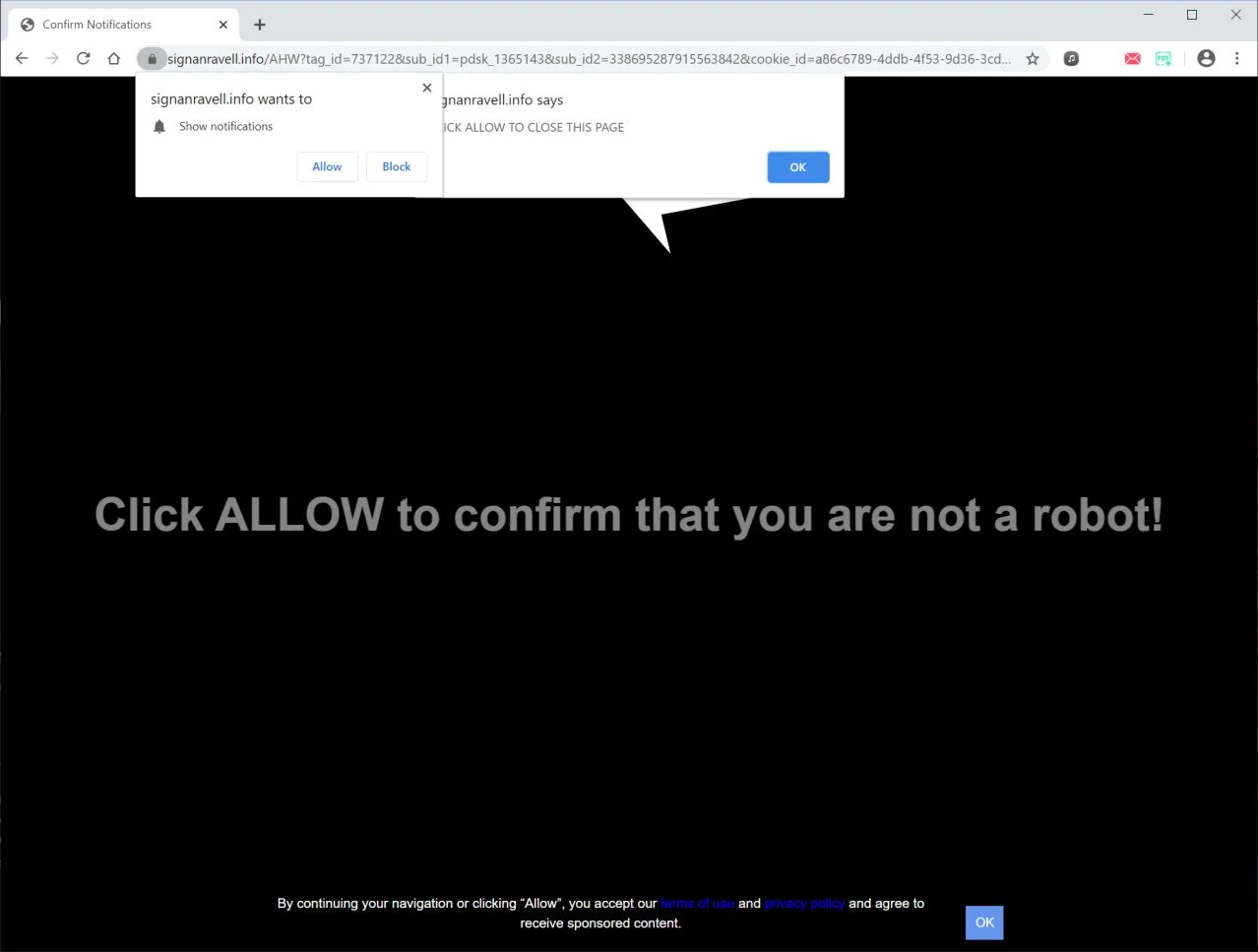 Image: Chrome browser is redirected to Signanravell.info