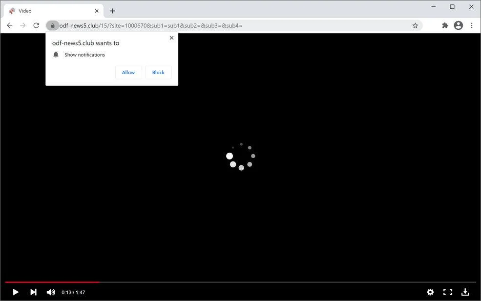 Remove Odf-news5.club pop-up ads (Virus Removal Guide) 1 Image: Chrome browser is redirected to Odf-news5.club