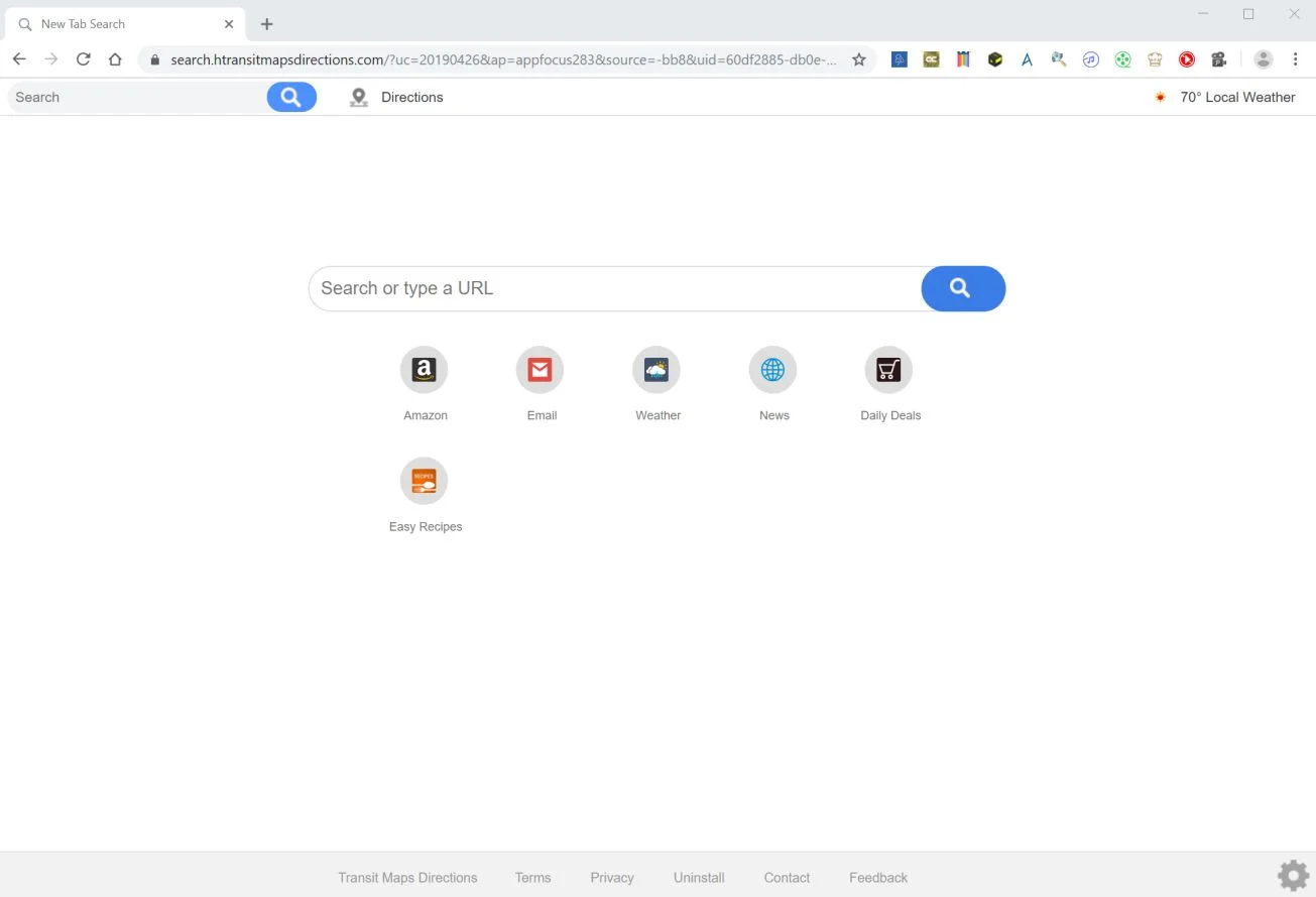 How to remove Search.htransitmapsdirections.com (Virus Removal Guide) 1 Image: Chrome browser is redirected to search.htransitmapsdirections.com
