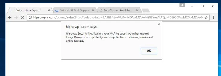 Your McAfee subscription has expired today redirect