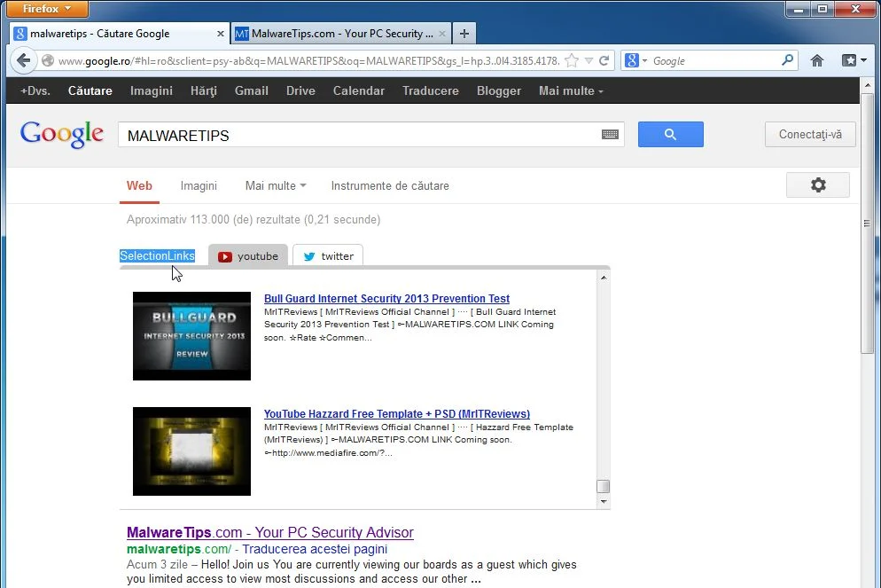 [Image: SelectionLinks Google virus]