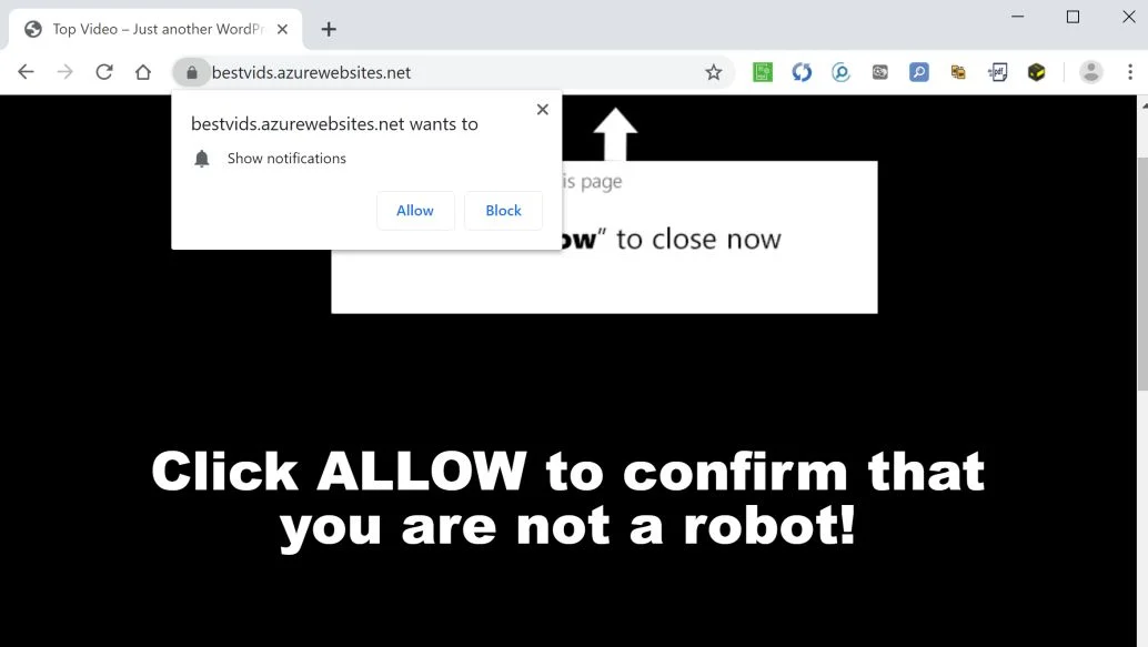 Remove Bestvids.azurewebsites.net pop-up ads (Virus Removal Guide) 1 Image: Chrome browser is redirected to Bestvids.azurewebsites.net