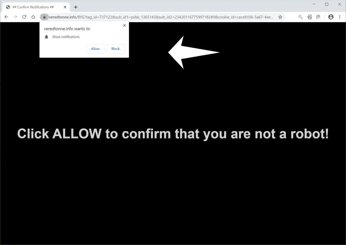 Remove Veredtonne.info pop-up ads (Virus Removal Guide) 1 Image: Chrome browser is redirected to Veredtonne.info