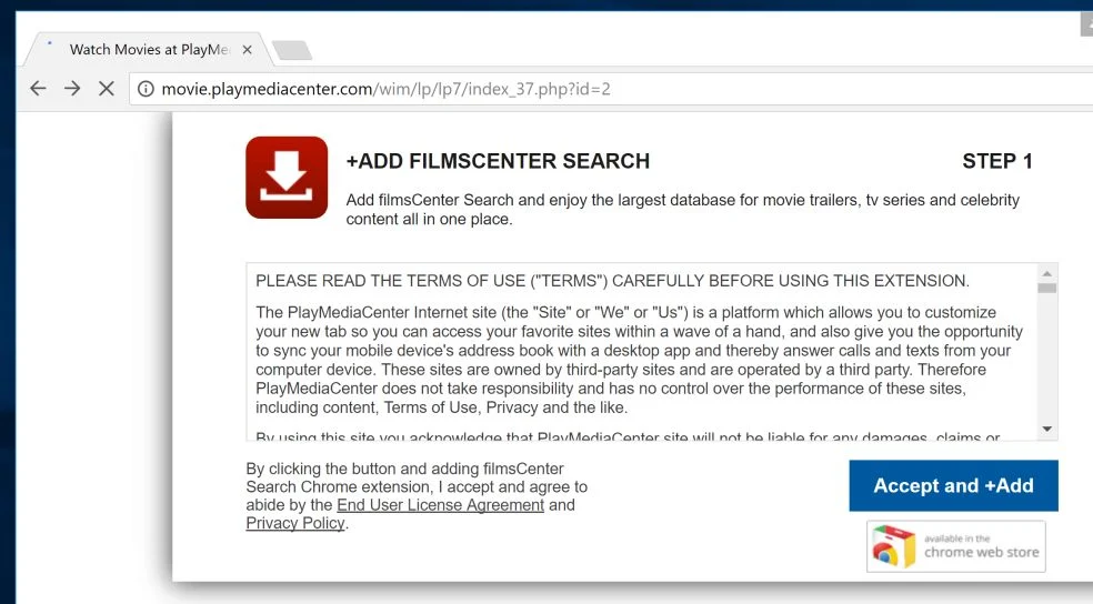 Movie.playmediacenter.com redirect virus