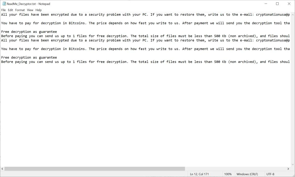 Image: [cryptonationusa@protonmail.com].parrot ransomware