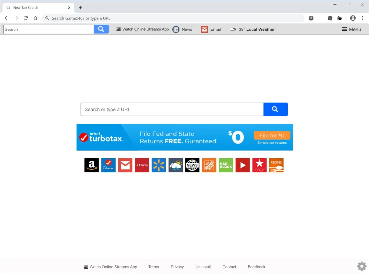 Remove Search.watchonlinestreamsapptab.com redirect (Virus Removal Guide) 1 Image: Chrome browser is redirected to search.watchonlinestreamsapptab.com