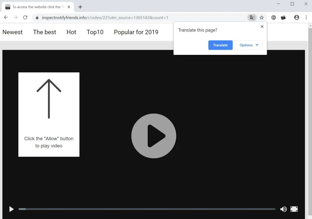 Image: Chrome browser is redirected to the Inspectnotifyfriends.info site